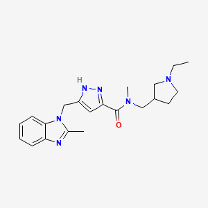 molecular formula C21H28N6O B5988006 N-[(1-ethylpyrrolidin-3-yl)methyl]-N-methyl-5-[(2-methylbenzimidazol-1-yl)methyl]-1H-pyrazole-3-carboxamide 