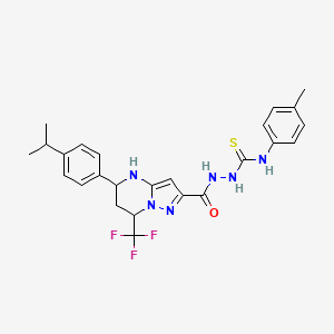 molecular formula C25H27F3N6OS B5988238 2-{[5-(4-isopropylphenyl)-7-(trifluoromethyl)-4,5,6,7-tetrahydropyrazolo[1,5-a]pyrimidin-2-yl]carbonyl}-N-(4-methylphenyl)hydrazinecarbothioamide 