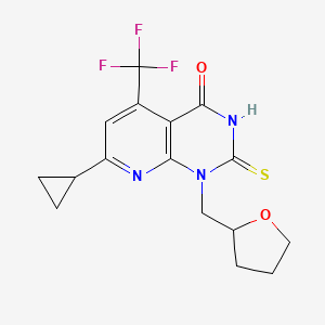 molecular formula C16H16F3N3O2S B5988297 7-CYCLOPROPYL-2-SULFANYL-1-(TETRAHYDRO-2-FURANYLMETHYL)-5-(TRIFLUOROMETHYL)PYRIDO[2,3-D]PYRIMIDIN-4(1H)-ONE 