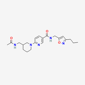 molecular formula C21H29N5O3 B5988556 6-{3-[(acetylamino)methyl]-1-piperidinyl}-N-[(3-propyl-5-isoxazolyl)methyl]nicotinamide 