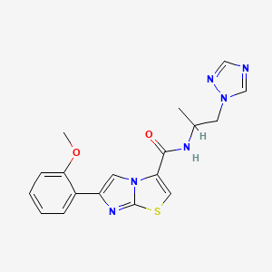 molecular formula C18H18N6O2S B5988753 6-(2-methoxyphenyl)-N-[1-methyl-2-(1H-1,2,4-triazol-1-yl)ethyl]imidazo[2,1-b][1,3]thiazole-3-carboxamide 