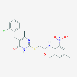 molecular formula C22H21ClN4O4S B5988860 2-{[5-(2-CHLOROBENZYL)-4-HYDROXY-6-METHYL-2-PYRIMIDINYL]SULFANYL}-N~1~-(2,4-DIMETHYL-6-NITROPHENYL)ACETAMIDE 