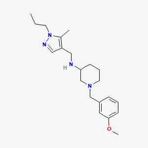 molecular formula C21H32N4O B5988975 1-[(3-methoxyphenyl)methyl]-N-[(5-methyl-1-propylpyrazol-4-yl)methyl]piperidin-3-amine 