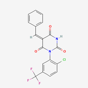 molecular formula C18H10ClF3N2O3 B5989116 5-benzylidene-1-[2-chloro-5-(trifluoromethyl)phenyl]-2,4,6(1H,3H,5H)-pyrimidinetrione 