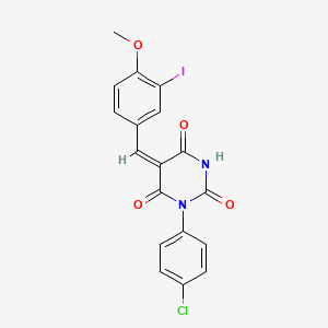 molecular formula C18H12ClIN2O4 B5989182 (5E)-1-(4-chlorophenyl)-5-(3-iodo-4-methoxybenzylidene)pyrimidine-2,4,6(1H,3H,5H)-trione 