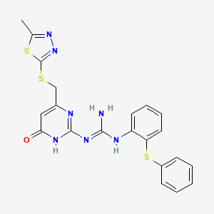 molecular formula C21H19N7OS3 B5989257 N-(4-{[(5-METHYL-1,3,4-THIADIAZOL-2-YL)SULFANYL]METHYL}-6-OXO-1,6-DIHYDRO-2-PYRIMIDINYL)-N'-[2-(PHENYLSULFANYL)PHENYL]GUANIDINE 