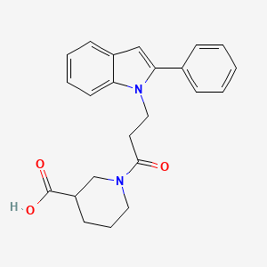 molecular formula C23H24N2O3 B5989507 1-[3-(2-phenyl-1H-indol-1-yl)propanoyl]-3-piperidinecarboxylic acid 