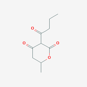 molecular formula C10H14O4 B5989535 3-Butanoyl-6-methyloxane-2,4-dione 