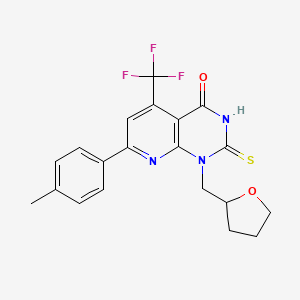 molecular formula C20H18F3N3O2S B5989565 7-(4-METHYLPHENYL)-2-SULFANYL-1-(TETRAHYDRO-2-FURANYLMETHYL)-5-(TRIFLUOROMETHYL)PYRIDO[2,3-D]PYRIMIDIN-4(1H)-ONE 