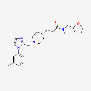 molecular formula C24H34N4O2 B5989573 3-(1-{[1-(3-methylphenyl)-1H-imidazol-2-yl]methyl}-4-piperidinyl)-N-(tetrahydro-2-furanylmethyl)propanamide 