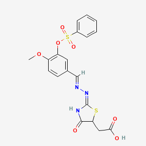 molecular formula C19H17N3O7S2 B5989614 [2-({4-methoxy-3-[(phenylsulfonyl)oxy]benzylidene}hydrazono)-4-oxo-1,3-thiazolidin-5-yl]acetic acid 