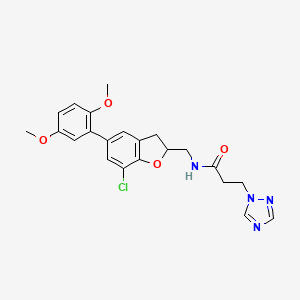 N-{[7-chloro-5-(2,5-dimethoxyphenyl)-2,3-dihydro-1-benzofuran-2-yl]methyl}-3-(1H-1,2,4-triazol-1-yl)propanamide