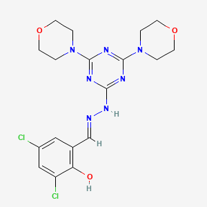 molecular formula C18H21Cl2N7O3 B5989641 2-[(E)-{2-[4,6-BIS(MORPHOLIN-4-YL)-1,3,5-TRIAZIN-2-YL]HYDRAZIN-1-YLIDENE}METHYL]-4,6-DICHLOROPHENOL 