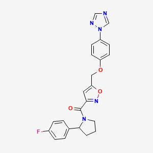 molecular formula C23H20FN5O3 B5989925 1-{4-[(3-{[2-(4-fluorophenyl)-1-pyrrolidinyl]carbonyl}-5-isoxazolyl)methoxy]phenyl}-1H-1,2,4-triazole 