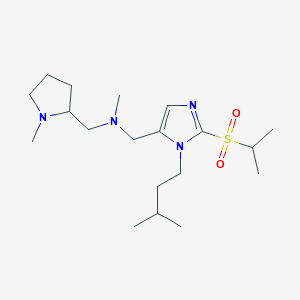 molecular formula C19H36N4O2S B5989943 1-[2-(isopropylsulfonyl)-1-(3-methylbutyl)-1H-imidazol-5-yl]-N-methyl-N-[(1-methyl-2-pyrrolidinyl)methyl]methanamine 