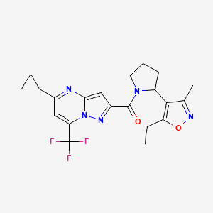 4-{1-[5-Cyclopropyl-7-(trifluoromethyl)pyrazolo[1,5-A]pyrimidine-2-carbonyl]pyrrolidin-2-YL}-5-ethyl-3-methyl-1,2-oxazole