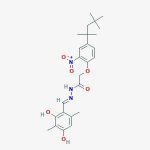 molecular formula C25H33N3O6 B5990209 N-[(E)-(2,4-dihydroxy-3,6-dimethylphenyl)methylideneamino]-2-[2-nitro-4-(2,4,4-trimethylpentan-2-yl)phenoxy]acetamide 