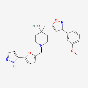 4-[[3-(3-methoxyphenyl)-1,2-oxazol-5-yl]methyl]-1-[[5-(1H-pyrazol-5-yl)furan-2-yl]methyl]piperidin-4-ol