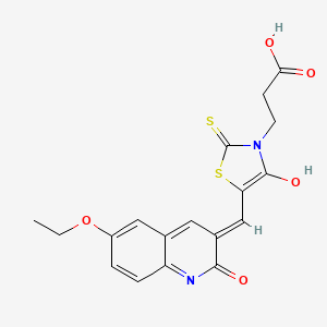 molecular formula C18H16N2O5S2 B5990302 3-{5-[(6-ethoxy-2-oxo-1,2-dihydro-3-quinolinyl)methylene]-4-oxo-2-thioxo-1,3-thiazolidin-3-yl}propanoic acid 