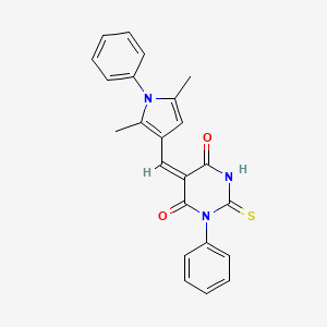 molecular formula C23H19N3O2S B5990371 (5E)-5-[(2,5-dimethyl-1-phenyl-1H-pyrrol-3-yl)methylidene]-1-phenyl-2-thioxodihydropyrimidine-4,6(1H,5H)-dione 