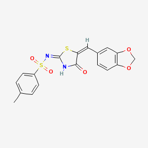 molecular formula C18H14N2O5S2 B5990543 (NE)-N-[(5E)-5-(1,3-benzodioxol-5-ylmethylidene)-4-oxo-1,3-thiazolidin-2-ylidene]-4-methylbenzenesulfonamide 