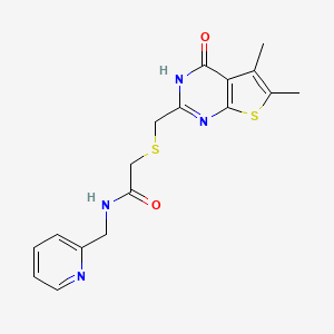 molecular formula C17H18N4O2S2 B5990569 2-{[(4-hydroxy-5,6-dimethylthieno[2,3-d]pyrimidin-2-yl)methyl]sulfanyl}-N-(pyridin-2-ylmethyl)acetamide 