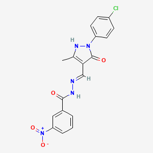 molecular formula C18H14ClN5O4 B5990773 N-[(E)-[2-(4-chlorophenyl)-5-methyl-3-oxo-1H-pyrazol-4-yl]methylideneamino]-3-nitrobenzamide 