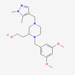 molecular formula C21H32N4O3 B5990781 2-{1-(3,5-dimethoxybenzyl)-4-[(1,5-dimethyl-1H-pyrazol-4-yl)methyl]-2-piperazinyl}ethanol 