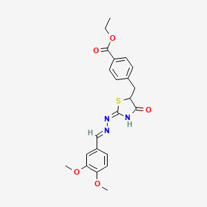 ethyl 4-({(2E)-2-[(2E)-(3,4-dimethoxybenzylidene)hydrazinylidene]-4-oxo-1,3-thiazolidin-5-yl}methyl)benzoate