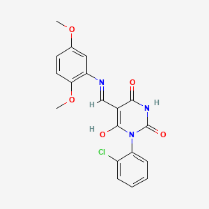 1-(2-Chlorophenyl)-5-[(2,5-dimethoxyphenyl)iminomethyl]-6-hydroxypyrimidine-2,4-dione