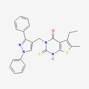 3-[(1,3-diphenyl-1H-pyrazol-4-yl)methyl]-5-ethyl-2-mercapto-6-methylthieno[2,3-d]pyrimidin-4(3H)-one