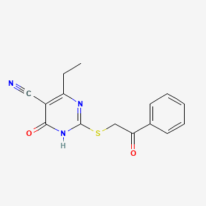 molecular formula C15H13N3O2S B5991961 4-ethyl-6-oxo-2-phenacylsulfanyl-1H-pyrimidine-5-carbonitrile 