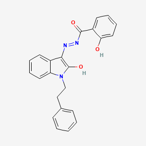 2-Hydroxy-N'-[(3Z)-2-oxo-1-(2-phenylethyl)-2,3-dihydro-1H-indol-3-ylidene]benzohydrazide