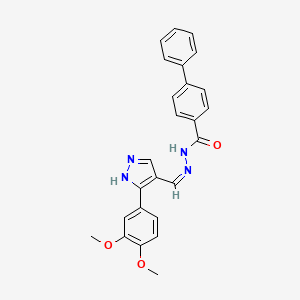 molecular formula C25H22N4O3 B5992503 N'-{[3-(3,4-dimethoxyphenyl)-1H-pyrazol-4-yl]methylene}-4-biphenylcarbohydrazide 