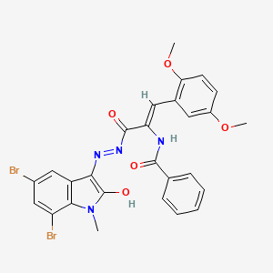 molecular formula C27H22Br2N4O5 B5992524 N-[1-{[2-(5,7-dibromo-1-methyl-2-oxo-1,2-dihydro-3H-indol-3-ylidene)hydrazino]carbonyl}-2-(2,5-dimethoxyphenyl)vinyl]benzamide 