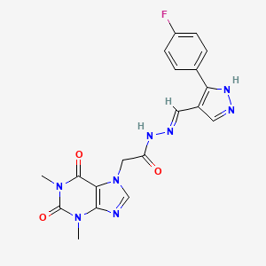 2-(1,3-DIMETHYL-2,6-DIOXO-2,3,6,7-TETRAHYDRO-1H-PURIN-7-YL)-N'-[(E)-[3-(4-FLUOROPHENYL)-1H-PYRAZOL-4-YL]METHYLIDENE]ACETOHYDRAZIDE