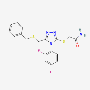 molecular formula C18H16F2N4OS2 B5992800 2-({5-[(benzylsulfanyl)methyl]-4-(2,4-difluorophenyl)-4H-1,2,4-triazol-3-yl}sulfanyl)acetamide 