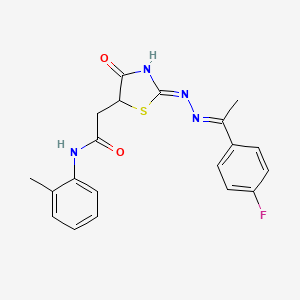 2-[(2Z)-2-[(E)-1-(4-fluorophenyl)ethylidenehydrazinylidene]-4-oxo-1,3-thiazolidin-5-yl]-N-(2-methylphenyl)acetamide