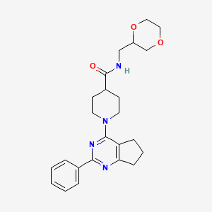 molecular formula C24H30N4O3 B5992990 N-(1,4-dioxan-2-ylmethyl)-1-(2-phenyl-6,7-dihydro-5H-cyclopenta[d]pyrimidin-4-yl)-4-piperidinecarboxamide 