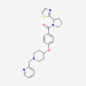 molecular formula C25H28N4O2S B5993006 2-{[4-(4-{[2-(1,3-thiazol-2-yl)-1-pyrrolidinyl]carbonyl}phenoxy)-1-piperidinyl]methyl}pyridine 