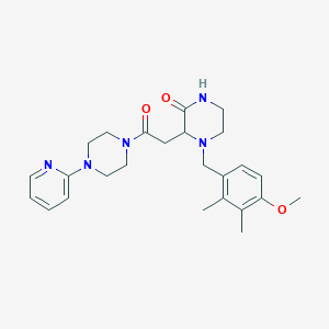 molecular formula C25H33N5O3 B5993038 4-(4-methoxy-2,3-dimethylbenzyl)-3-{2-oxo-2-[4-(2-pyridinyl)-1-piperazinyl]ethyl}-2-piperazinone 