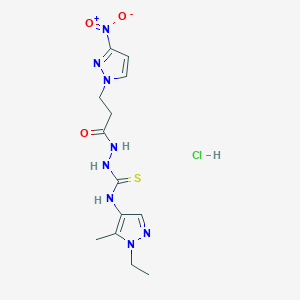 molecular formula C13H19ClN8O3S B5993319 N-(1-ethyl-5-methyl-1H-pyrazol-4-yl)-2-[3-(3-nitro-1H-pyrazol-1-yl)propanoyl]hydrazinecarbothioamide hydrochloride 