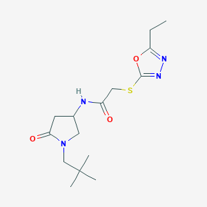 molecular formula C15H24N4O3S B5993479 N-[1-(2,2-dimethylpropyl)-5-oxo-3-pyrrolidinyl]-2-[(5-ethyl-1,3,4-oxadiazol-2-yl)thio]acetamide 