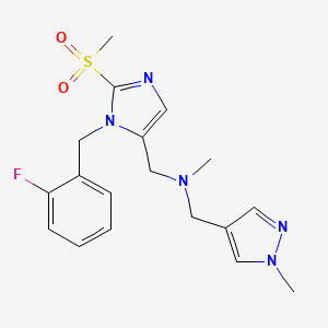 molecular formula C18H22FN5O2S B5993803 1-[1-(2-fluorobenzyl)-2-(methylsulfonyl)-1H-imidazol-5-yl]-N-methyl-N-[(1-methyl-1H-pyrazol-4-yl)methyl]methanamine 