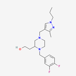 molecular formula C21H30F2N4O B5993950 2-{1-(3,4-difluorobenzyl)-4-[(3-methyl-1-propyl-1H-pyrazol-4-yl)methyl]-2-piperazinyl}ethanol 