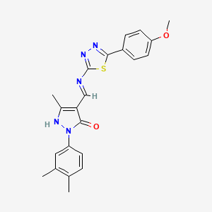 molecular formula C22H21N5O2S B5994198 2-(3,4-dimethylphenyl)-4-({[5-(4-methoxyphenyl)-1,3,4-thiadiazol-2-yl]amino}methylene)-5-methyl-2,4-dihydro-3H-pyrazol-3-one 