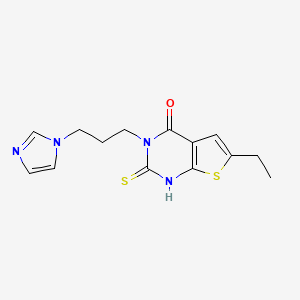 molecular formula C14H16N4OS2 B5994315 6-ethyl-3-[3-(1H-imidazol-1-yl)propyl]-2-mercaptothieno[2,3-d]pyrimidin-4(3H)-one 