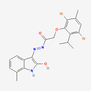 molecular formula C21H21Br2N3O3 B5994320 2-(2,5-dibromo-6-isopropyl-3-methylphenoxy)-N'-(7-methyl-2-oxo-1,2-dihydro-3H-indol-3-ylidene)acetohydrazide 