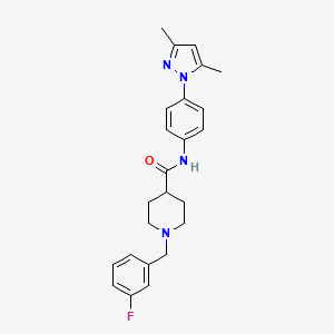 molecular formula C24H27FN4O B5994574 N-[4-(3,5-dimethyl-1H-pyrazol-1-yl)phenyl]-1-(3-fluorobenzyl)-4-piperidinecarboxamide 