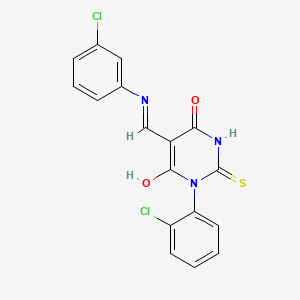 molecular formula C17H11Cl2N3O2S B5994634 1-(2-Chlorophenyl)-5-[(3-chlorophenyl)iminomethyl]-6-hydroxy-2-sulfanylidenepyrimidin-4-one 